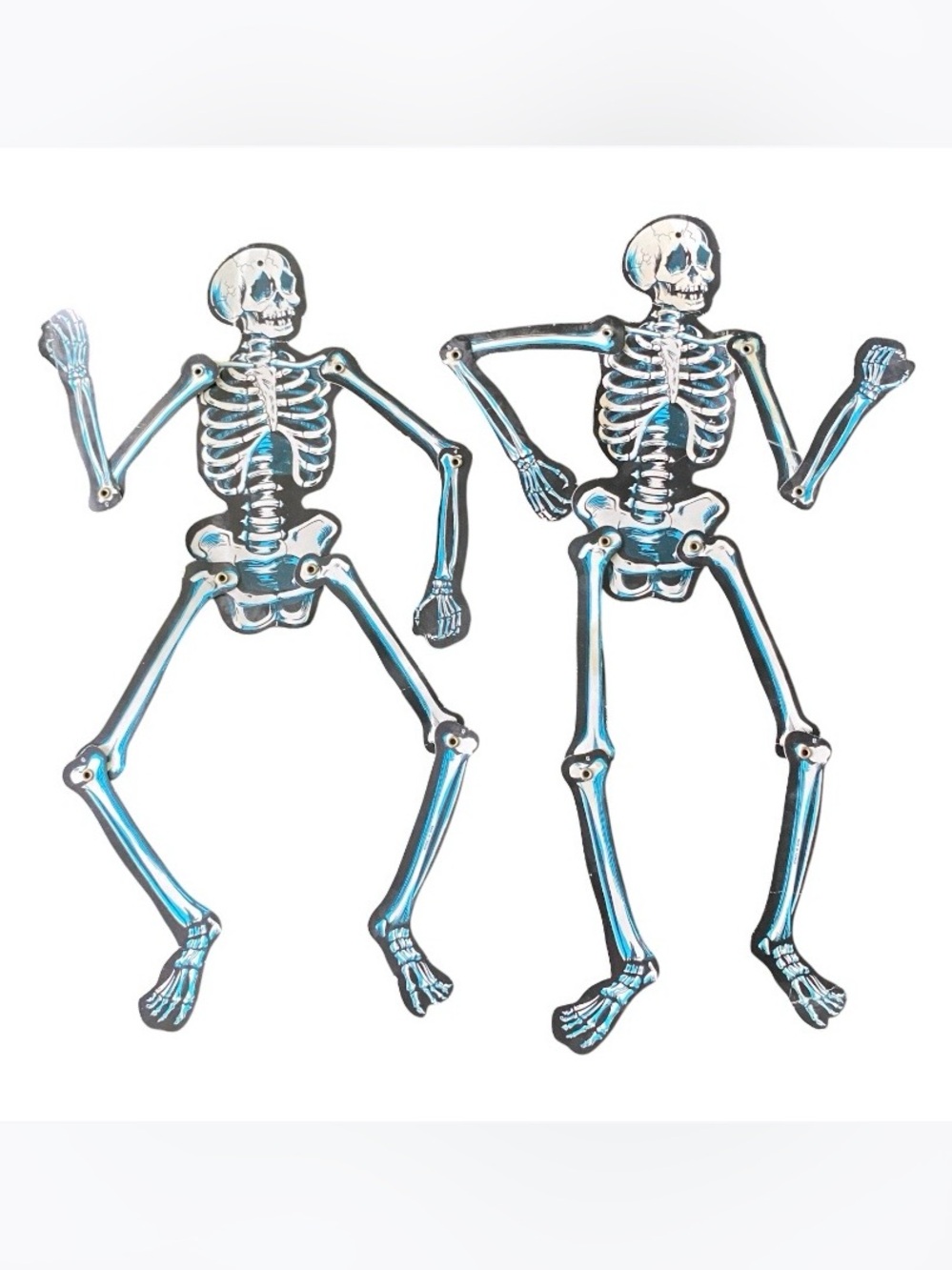 Vintage 80s Halloween Skeletons Die Cut Cardboard Jointed Articulated 22"